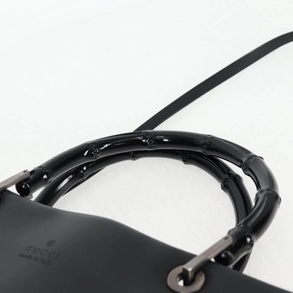 GUCCI Bamboo Hand Bag Leather 2way Black 002 1016 Auth 133424 - Picture 9 of 16